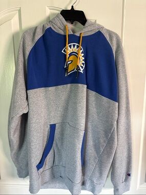 Champion Gray & Blue Hoodie with Yellow Drawcords
